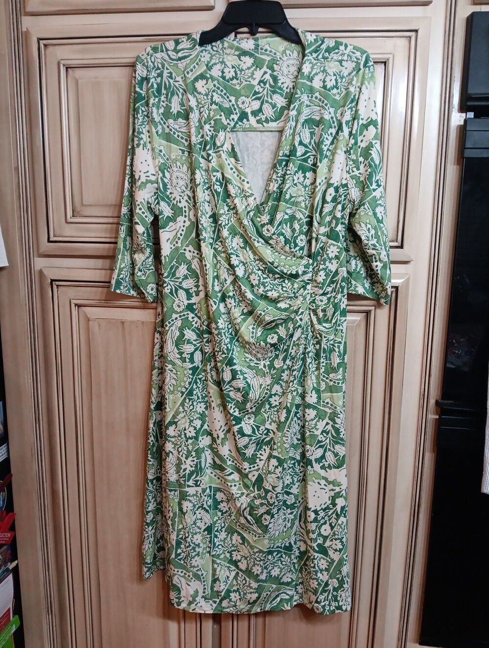 SOFT SURROUNDINGS Womens Green & White Print Faux Wrap Dress - Size XL